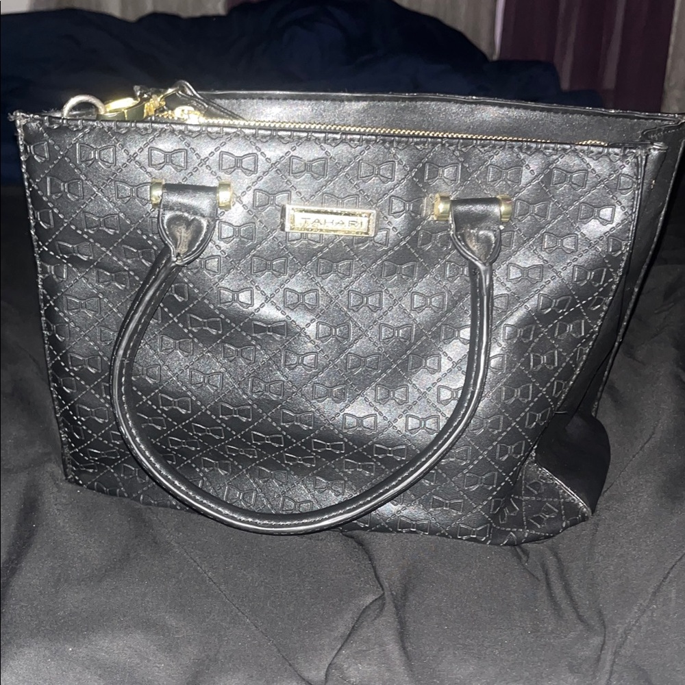 Tahari Black Embossed Tote Bag